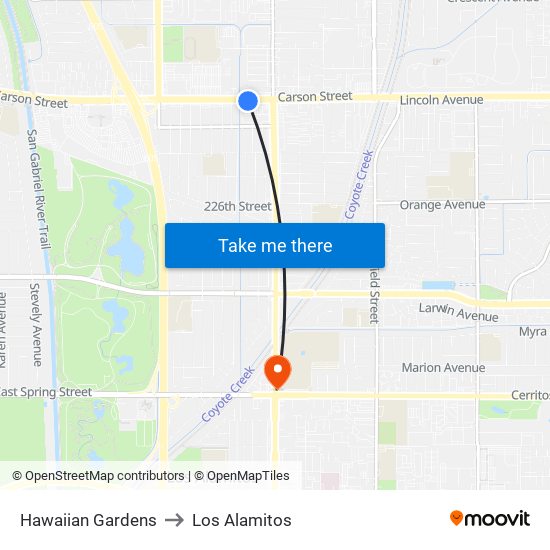 Hawaiian Gardens to Los Alamitos map