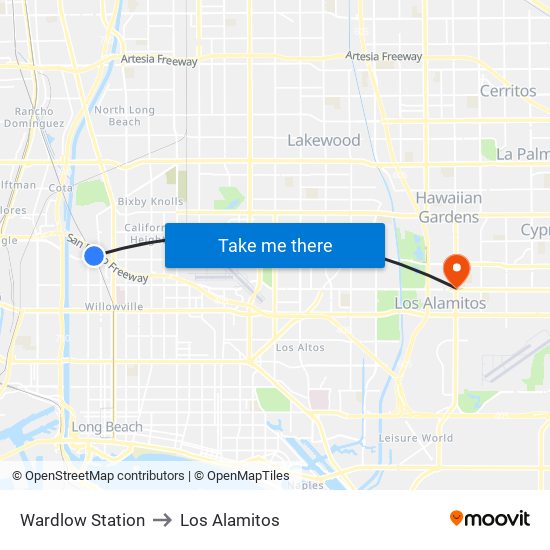 Wardlow Station to Los Alamitos map