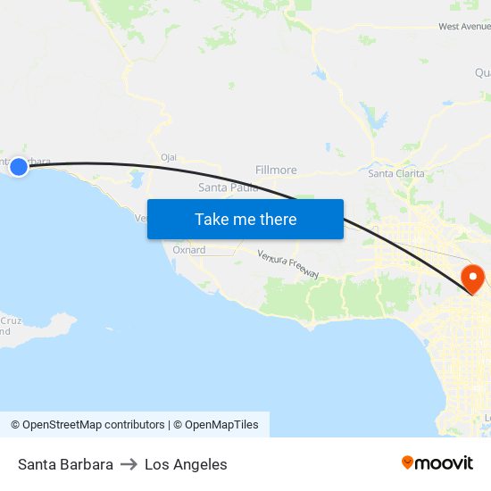 Santa Barbara to Los Angeles map