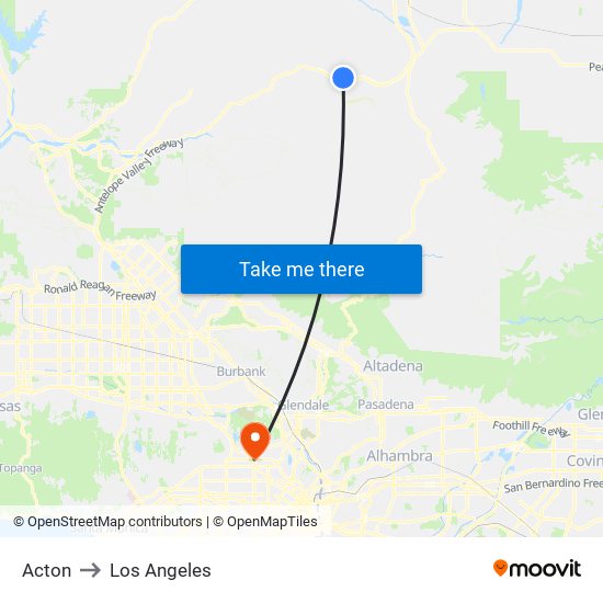 Acton to Los Angeles map