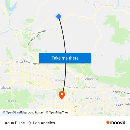 Agua Dulce to Los Angeles map