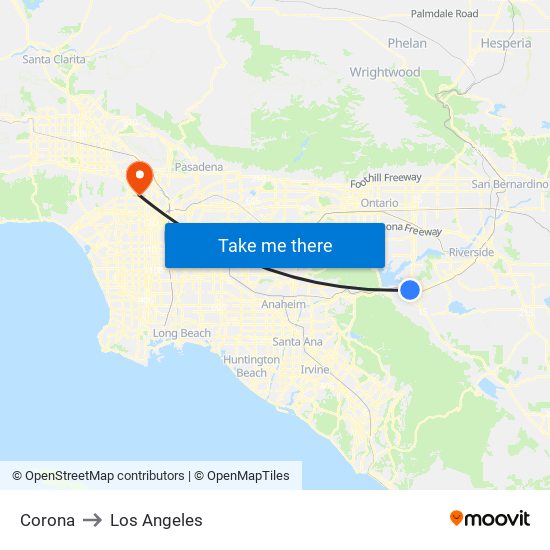 Corona to Los Angeles map