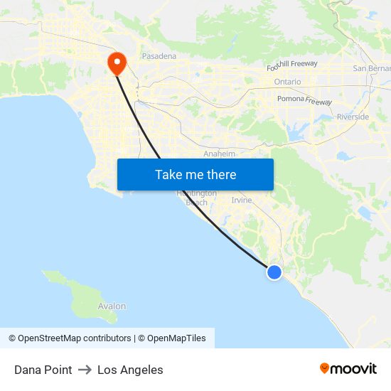 Dana Point to Los Angeles map