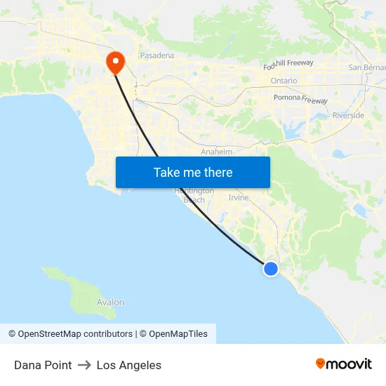 Dana Point to Los Angeles map
