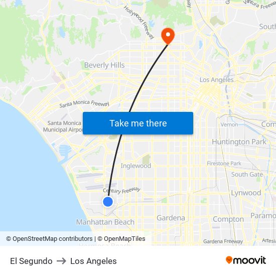 El Segundo to Los Angeles map