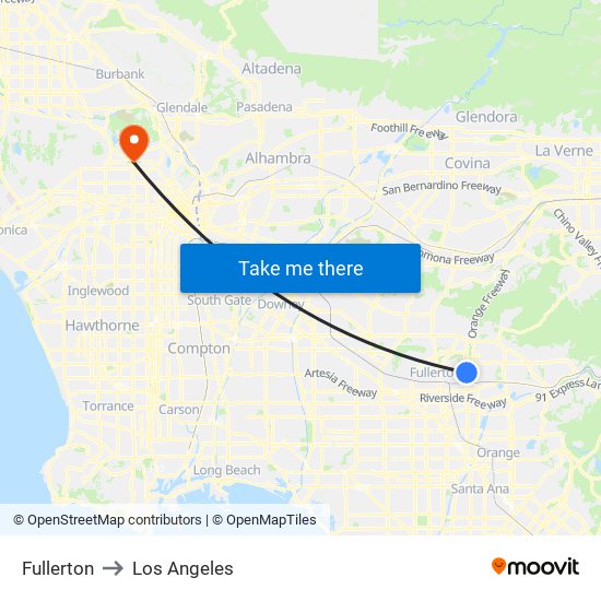 Fullerton to Los Angeles map