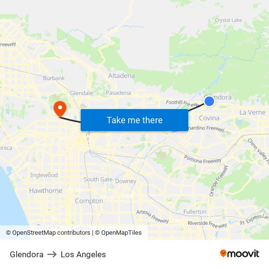 Glendora to Los Angeles map