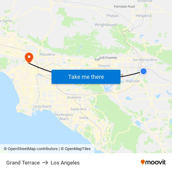 Grand Terrace to Los Angeles map