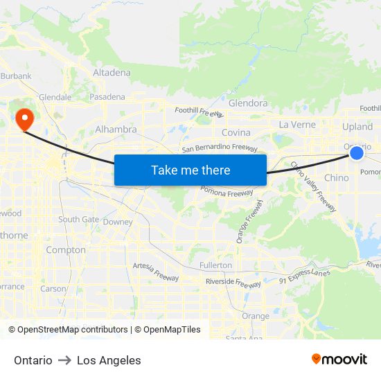 Ontario to Los Angeles map