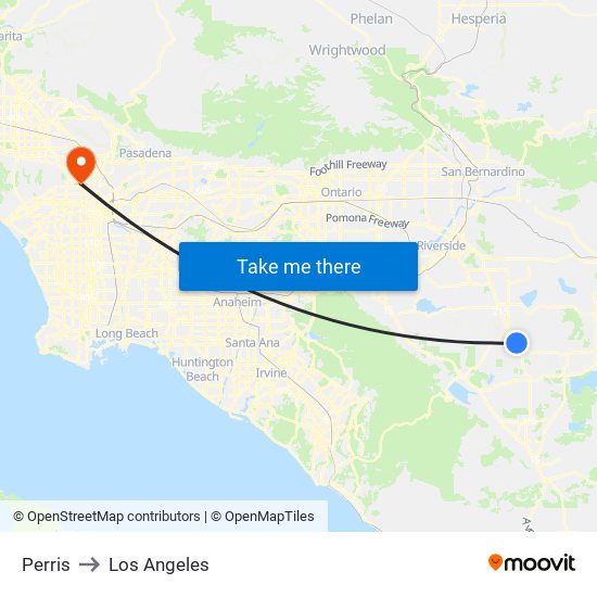 Perris to Los Angeles map