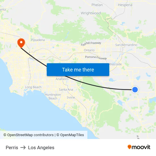 Perris to Los Angeles map