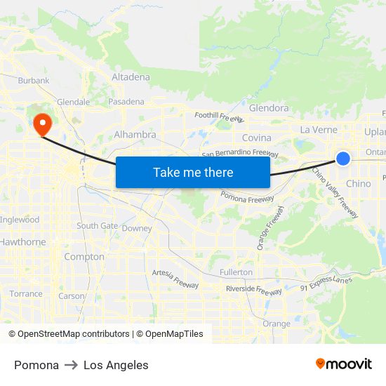 Pomona to Los Angeles map