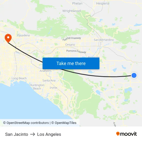 San Jacinto to Los Angeles map