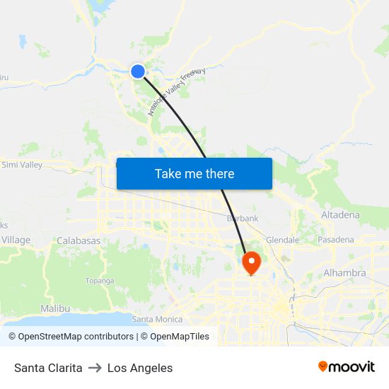 Santa Clarita to Los Angeles map