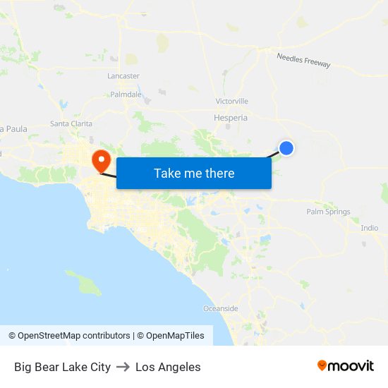 Big Bear Lake City to Los Angeles map