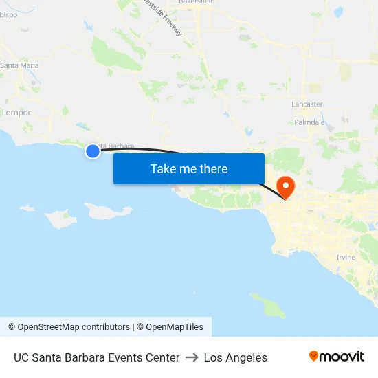 UC Santa Barbara Events Center to Los Angeles map