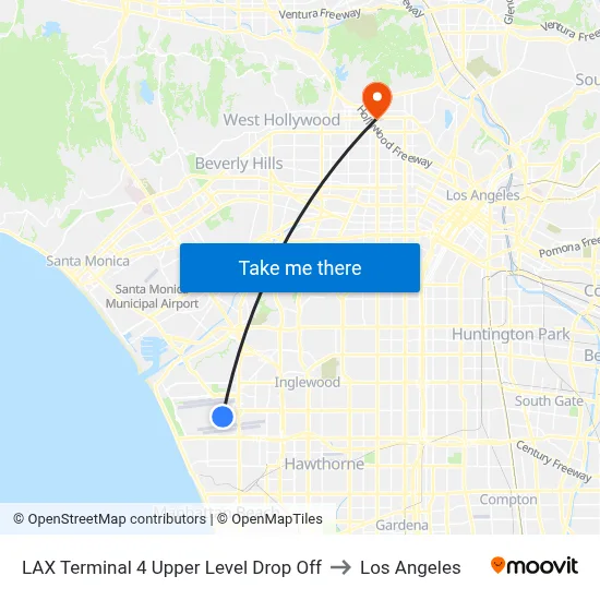 LAX Terminal 4 Upper Level Drop Off to Los Angeles map
