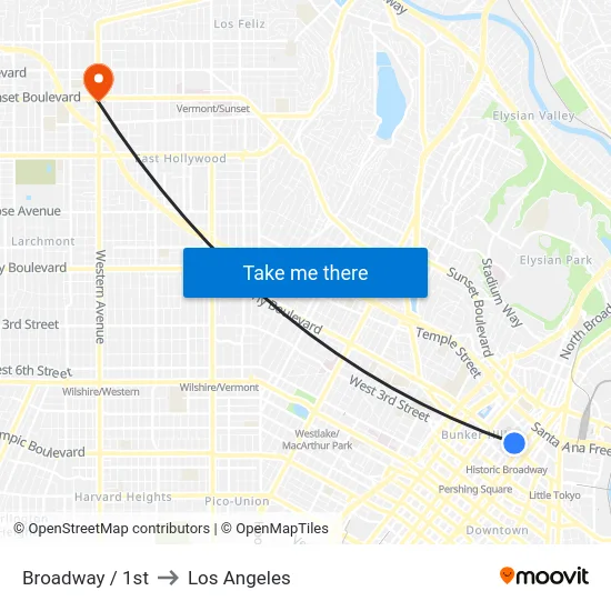 Broadway / 1st to Los Angeles map