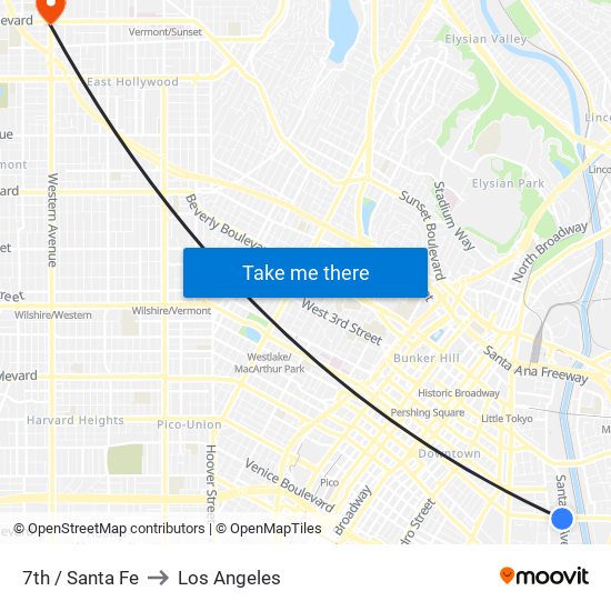 7th / Santa Fe to Los Angeles map