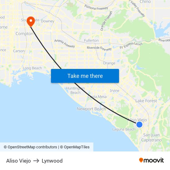 Aliso Viejo to Lynwood map