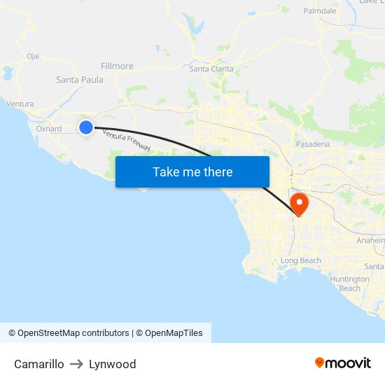Camarillo to Lynwood map