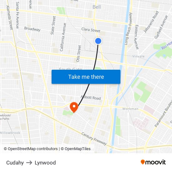 Cudahy to Lynwood map