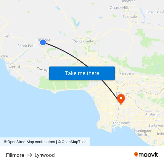 Fillmore to Lynwood map