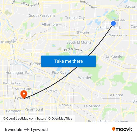 Irwindale to Lynwood map