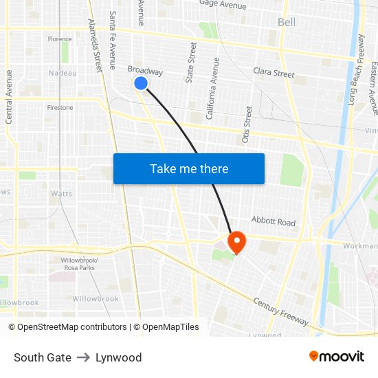 South Gate to Lynwood map