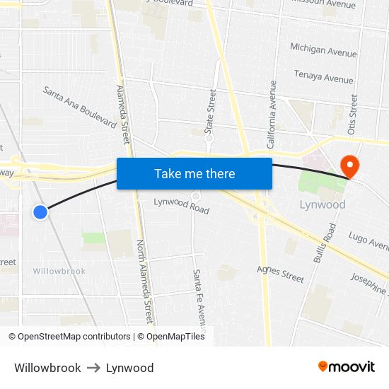 Willowbrook to Lynwood map