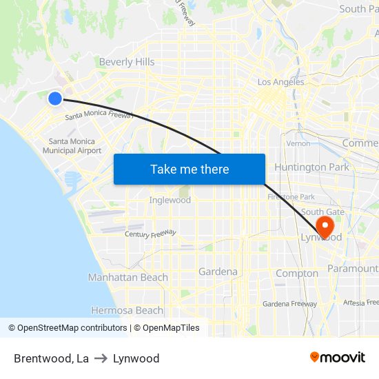 Brentwood, La to Lynwood map