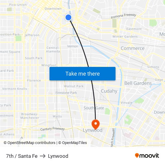 7th / Santa Fe to Lynwood map