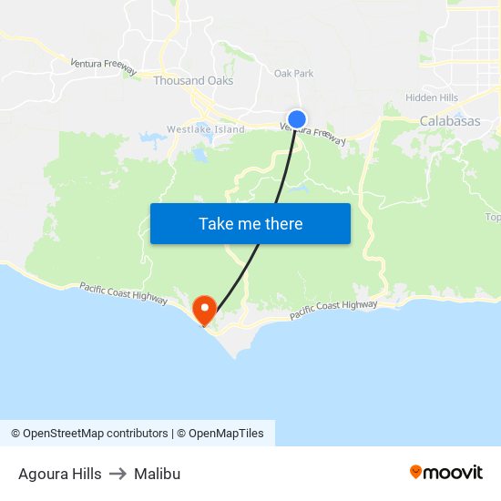 Agoura Hills to Malibu map