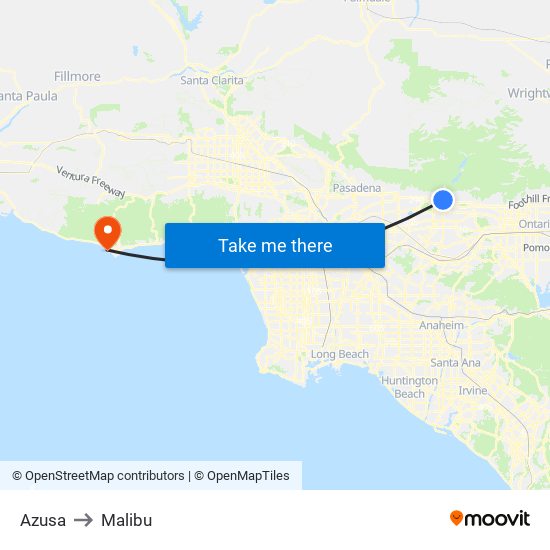 Azusa to Malibu map