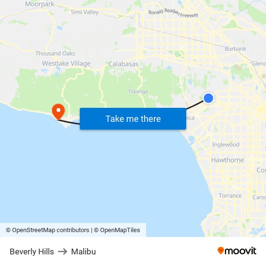 Beverly Hills to Malibu map