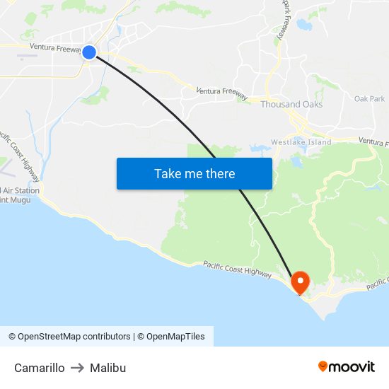 Camarillo to Malibu map