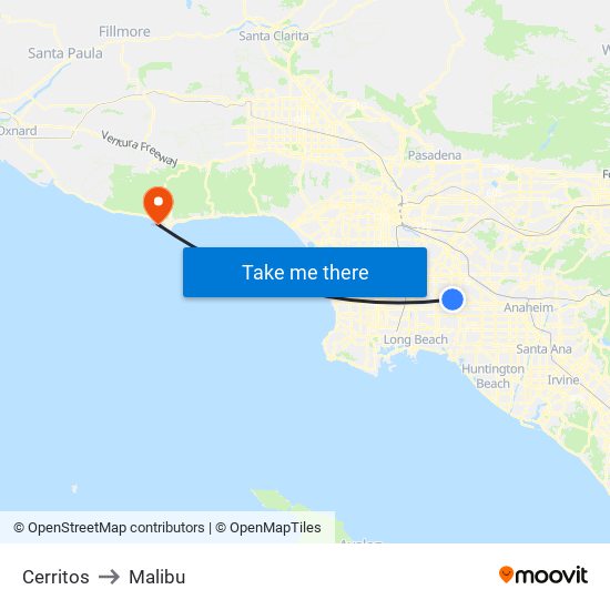 Cerritos to Malibu map