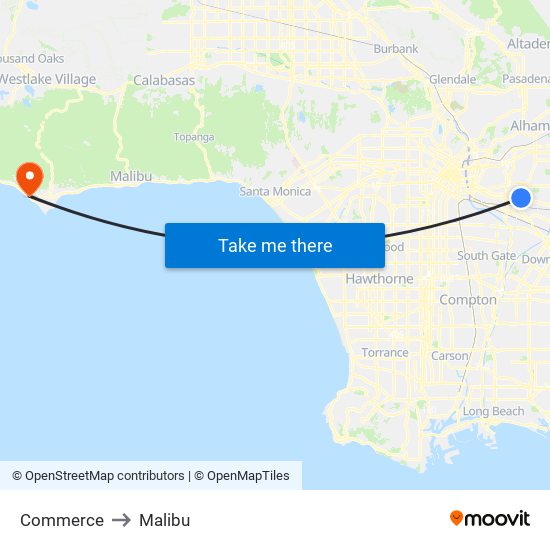 Commerce to Malibu map