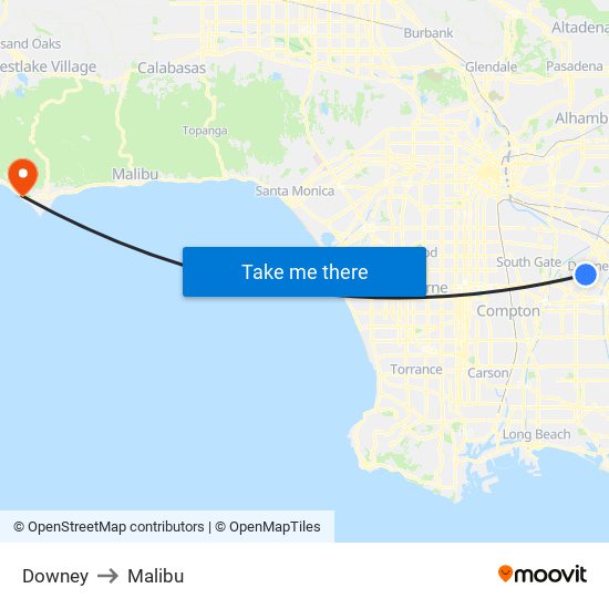 Downey to Malibu map