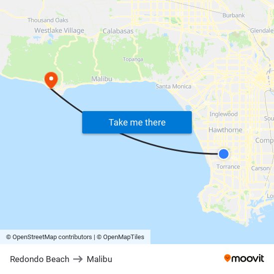 Redondo Beach to Malibu map