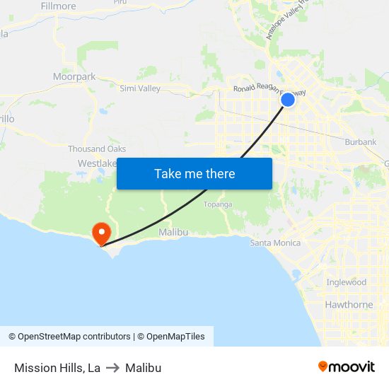 Mission Hills, La to Malibu map