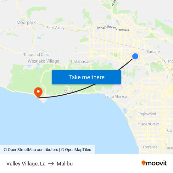Valley Village, La to Malibu map