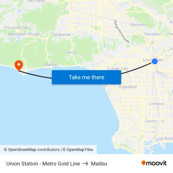 Union Station - Metro Gold Line to Malibu map