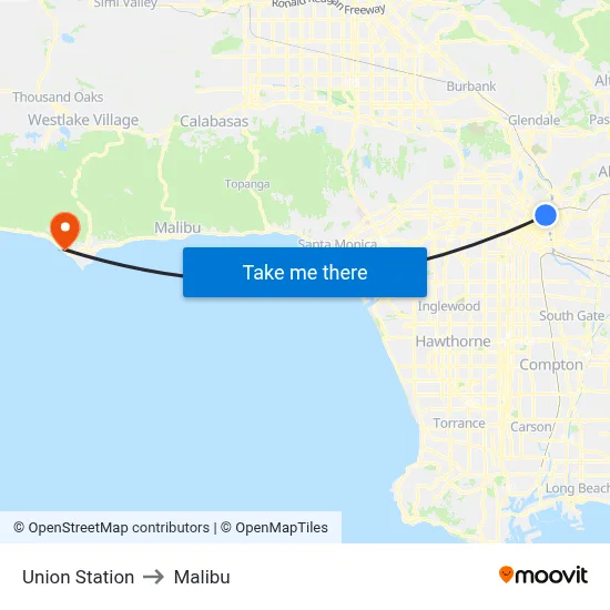 Union Station to Malibu map