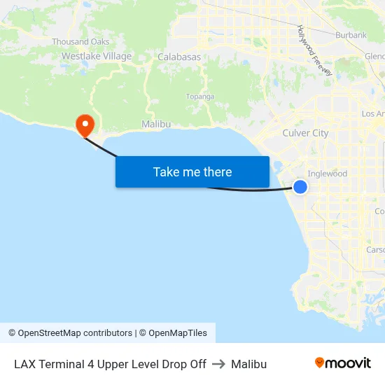 LAX Terminal 4 Upper Level Drop Off to Malibu map
