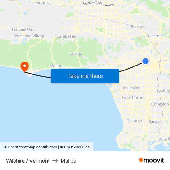 Wilshire / Vermont to Malibu map