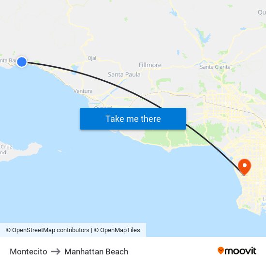 Montecito to Manhattan Beach map