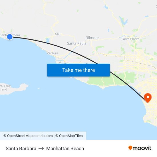 Santa Barbara to Manhattan Beach map