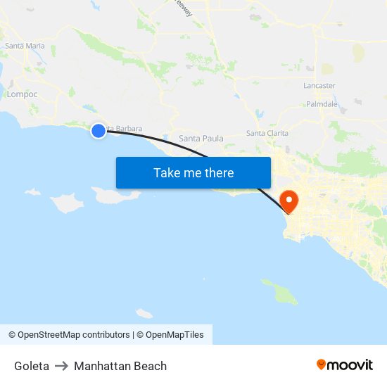Goleta to Manhattan Beach map