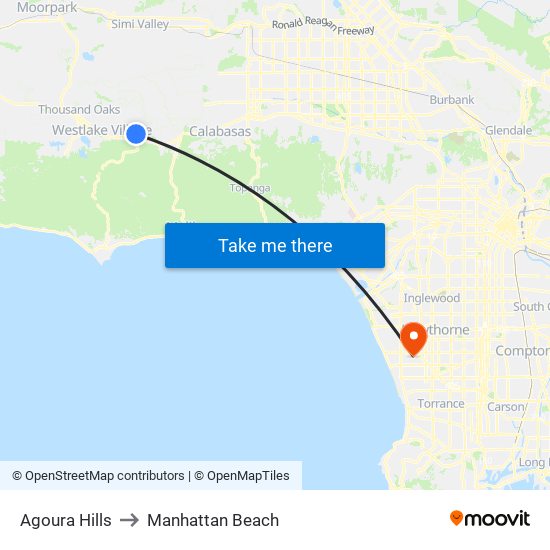 Agoura Hills to Manhattan Beach map